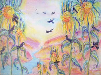 Sunflowers and Crows - Pastel