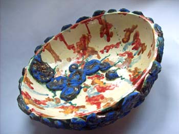 Large Bowl  with Blue and Gold Amonites