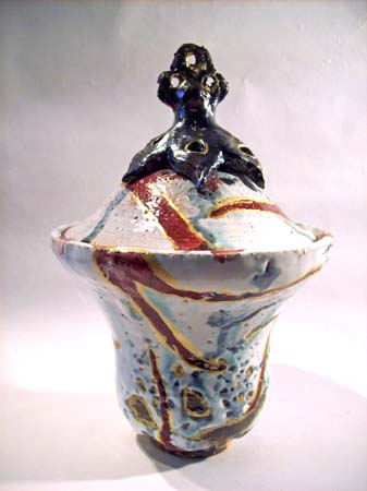 Lidded Pot with Coloured and Lustre Glazes