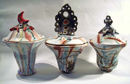 Lidded Pots Coloured ans Lustre Glazes
